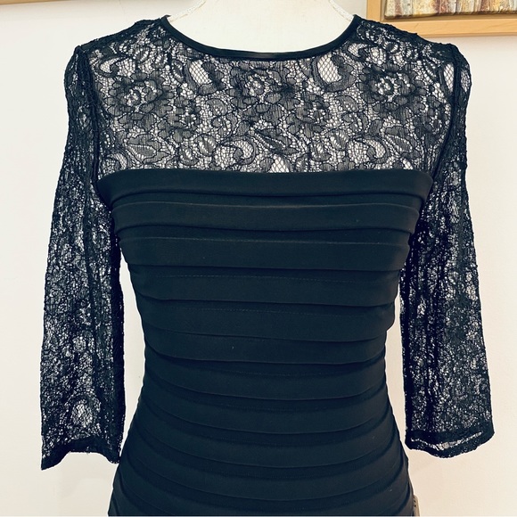 NWT ADRIANNA PAPELL Black Lace Banded Dress (Small) - Picture 4 of 6